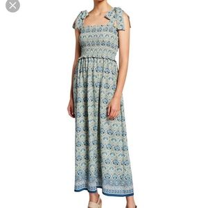 Max Studio printed tie strap smocked bodice maxi